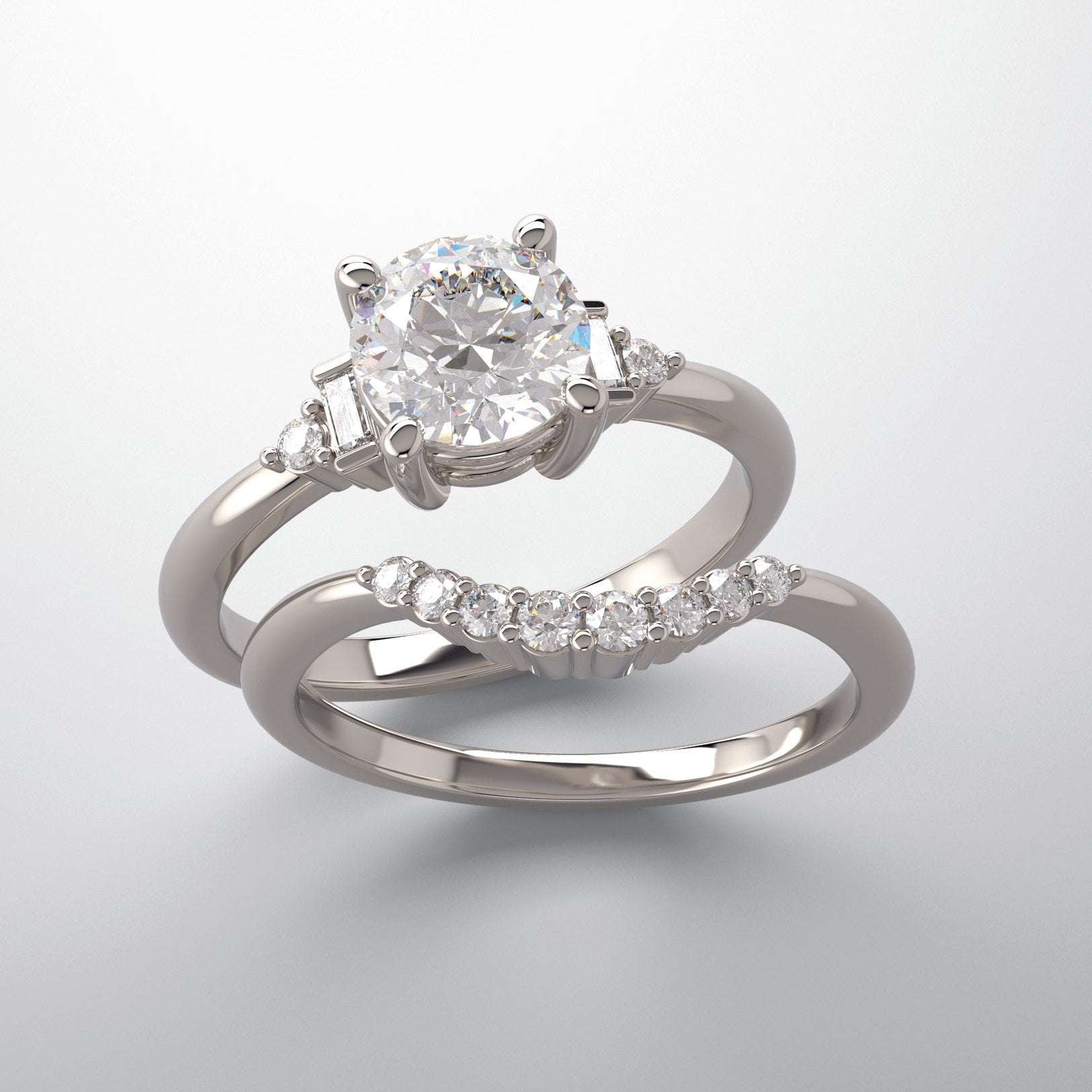 Wedding ring and band with diamonds