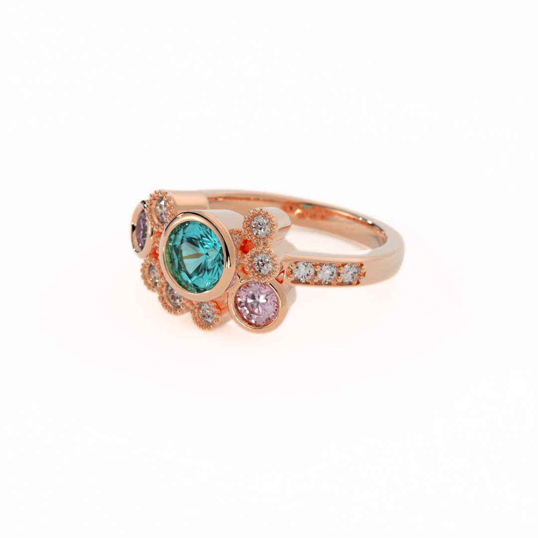 Gleam Ring with turquoise and pink Sapphires and Lab-Grown Diamonds in 14k Rose Gold
