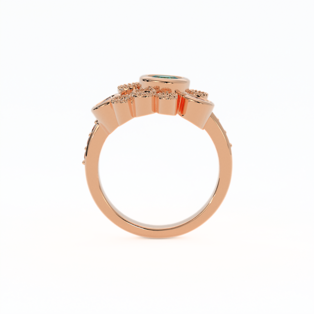 Gleam Ring with turquoise and pink Sapphires and Lab-Grown Diamonds in 14k Rose Gold