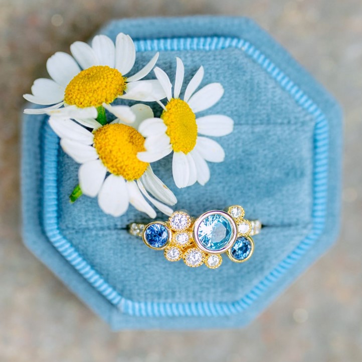 Gleam Ring with Montana Sapphires and Lab-Grown Diamonds in 14k Gold
