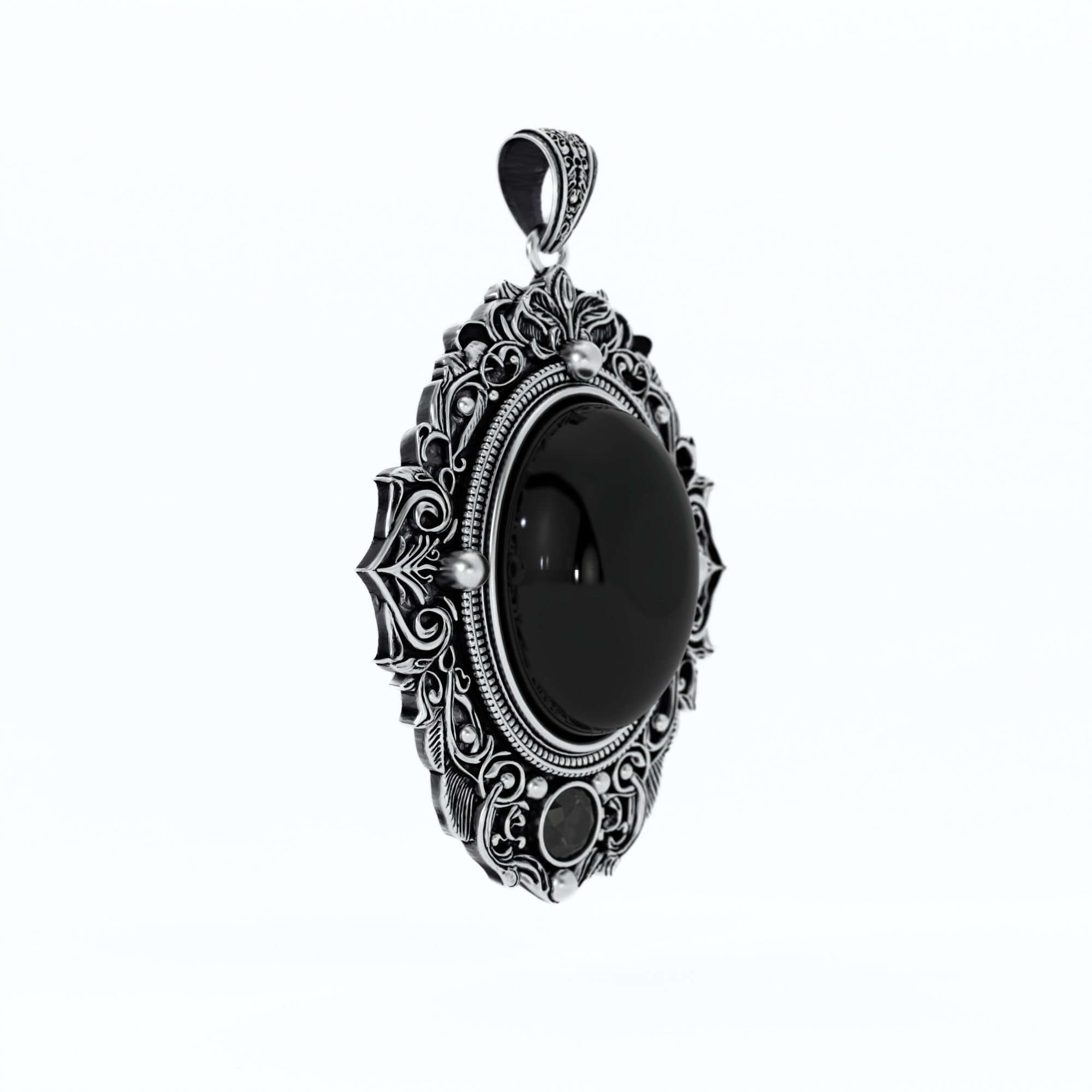 Blackened sterling silver Haunted Mirror Pendant with black onyx and black diamond