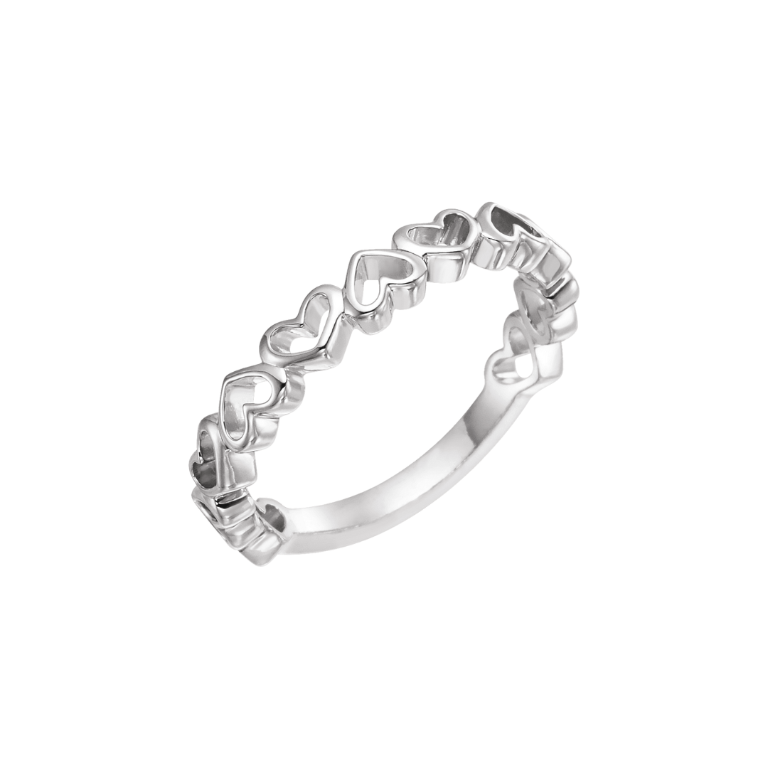 14k white gold stackable ring with open heart design