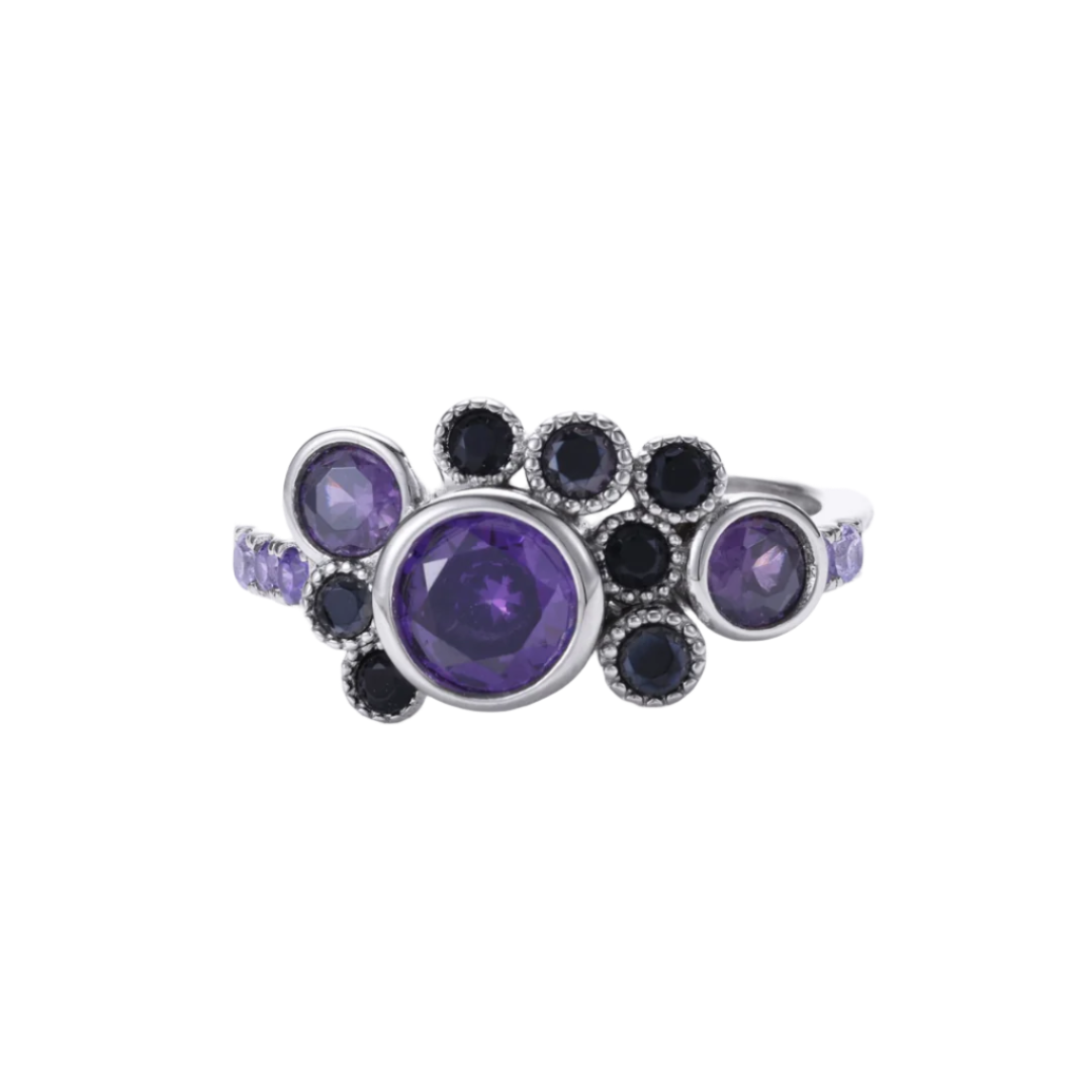 Gleam Ring with Amethyst and Black Diamonds in 14k White Gold