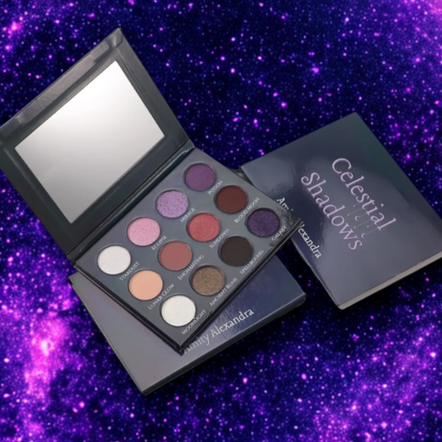 12-shade Celestial Shadows Eyeshadow Palette - Matte, Shimmer, Foiled Metallic, and Duochrome Finishes and Intense Black Liquid Eyeliner