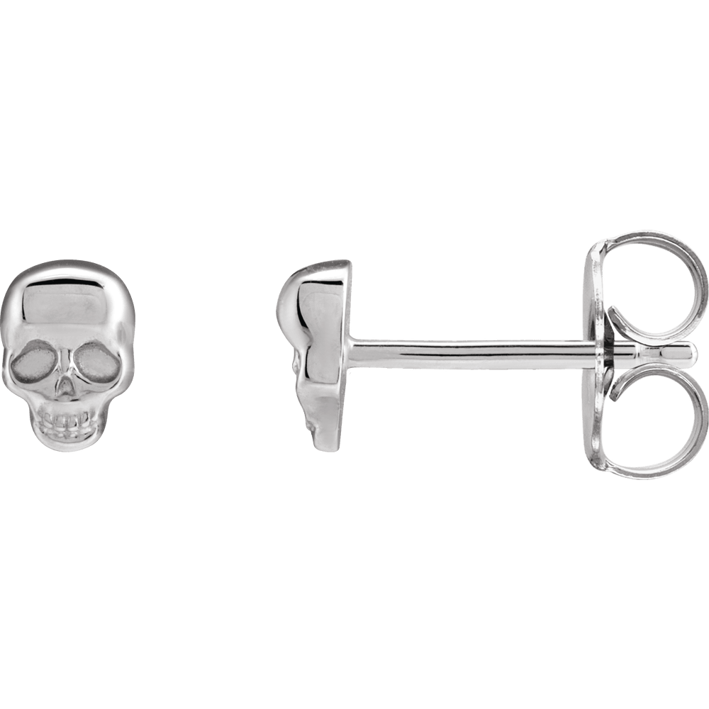 14k White Gold Skull Stud Earrings