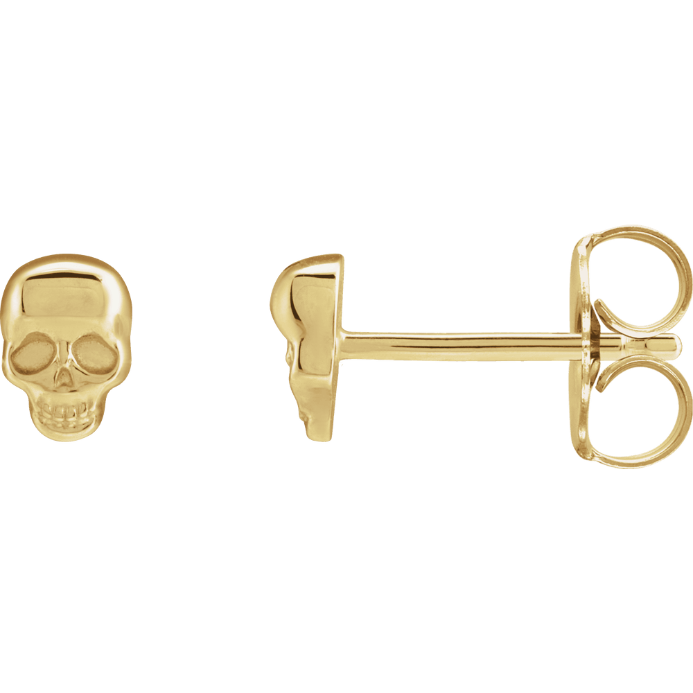 14k Yellow Gold Skull Stud Earrings