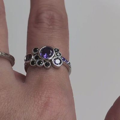 Gleam Ring with Amethyst and Black Diamonds in 14k White Gold