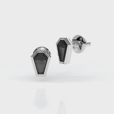 Veil of Night Studs in 14k white gold with coffin cut black diamonds, bezel set for gothic elegance